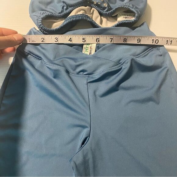 Custom made solo dance costume blue flair pants top rhinestone 2 piece set - 10 - Picture 10 of 15